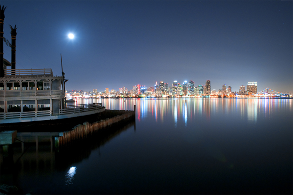 San Diego Holiday Skyline at night, Photographed from Harbor Island